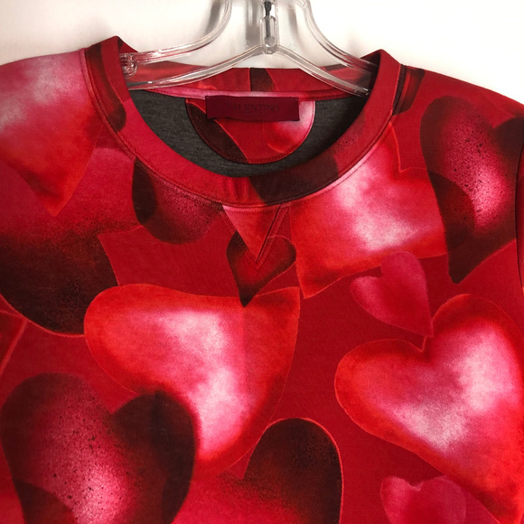 Red Valentino Heart Print Sweatshirt Knit Top Stretch Logo Fitted - Picture 3 of 8